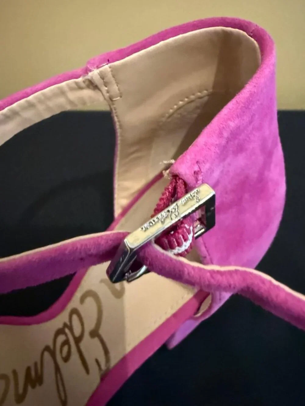 Sam Edelman Fuchsia Suede Block Heel Ankle Strap Sandals Size 6 EUC - Picture 14 of 15